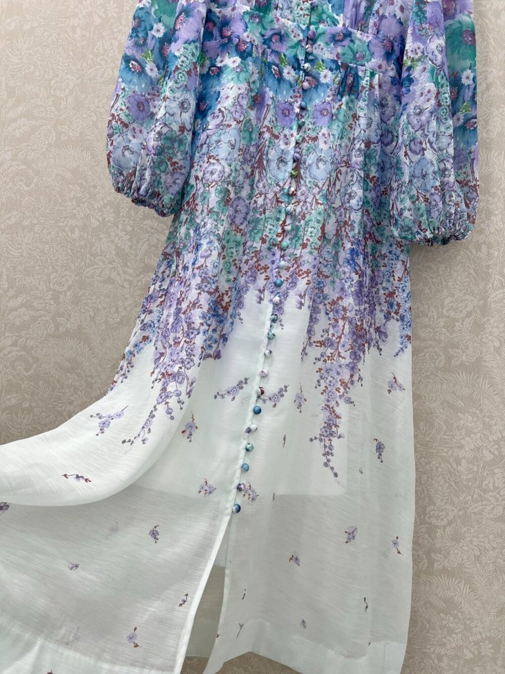 Zimmermann Light Mint Green Watercolor Floral Long Dress - Picture 8 of 9